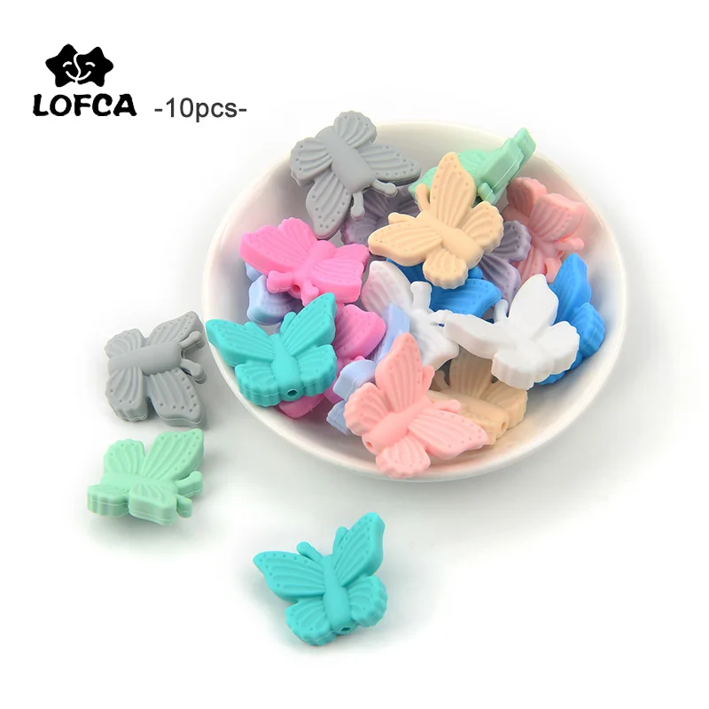 LOFCA 10pcs Silicone Beads  Teething Beads Diy Jewelry Bracelet Necklace and Pendant baby teether silicone butterfly Shape