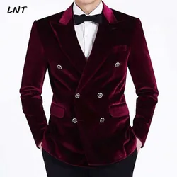 Peak Lapel Burgundy Velvet Men's Blazer Wedding Groom Coat Dinner Dress Suit Formal Occasion Tuxedo