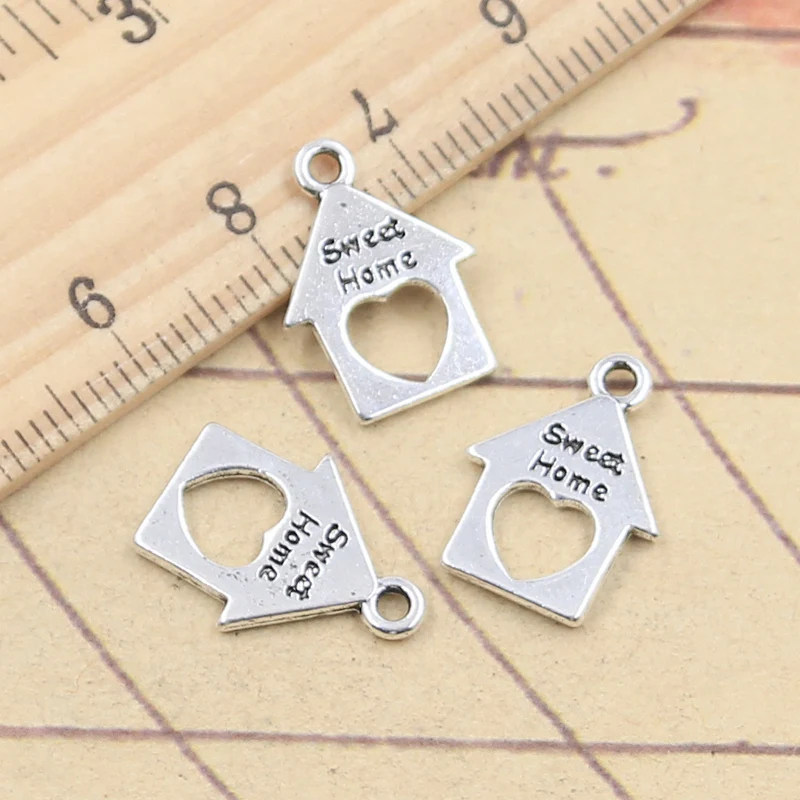 30pcs Charms Heart Sweet Home With Love 17x12mm Tibetan Silver Color Pendants Antique Jewelry Making DIY Handmade Craft