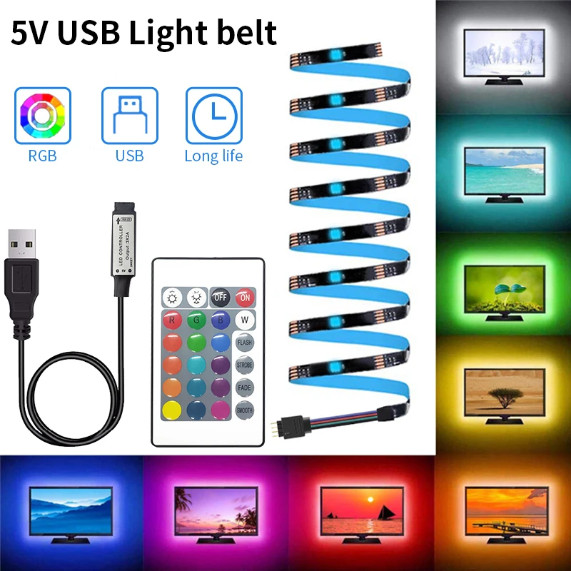 

5M LED Strip Light for TV, 5050 RGB Luces Led Light Strip with 3Key Remote, Monitor Backlight, 5V USB Powered Room Decoration