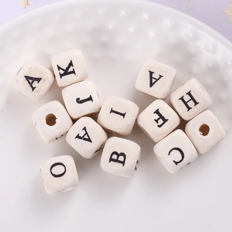 8/10mm 50-200Pcs/lot Wooden Beads Square Alphabet Letter Loose Spacer Beads for Baby Smooth Teether Jewelry Making Accessories