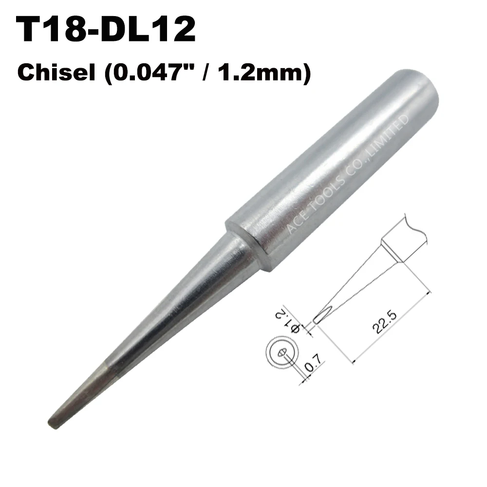 T18-DL12 Soldering Tip Long Chisel 1.2mm 0.047