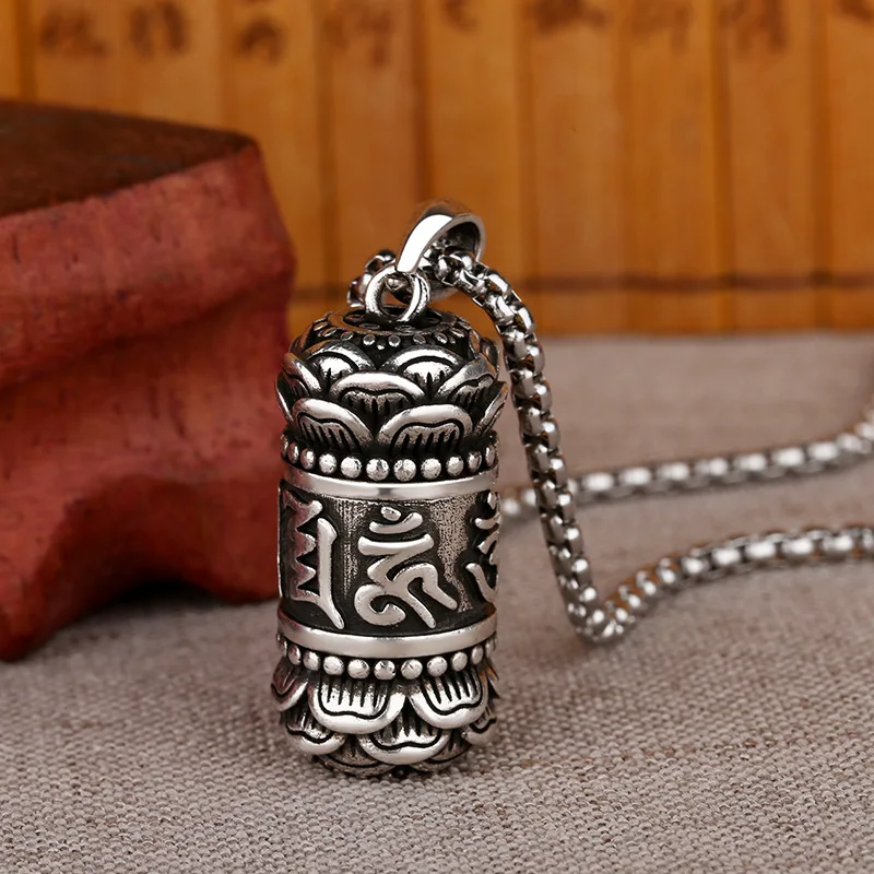 Vintage Buddhism Six Word Truth Amulet Pendant Necklace for Men Women Good Lucky Jewelry Shurangama Mantra Lotus Necklace Gifts