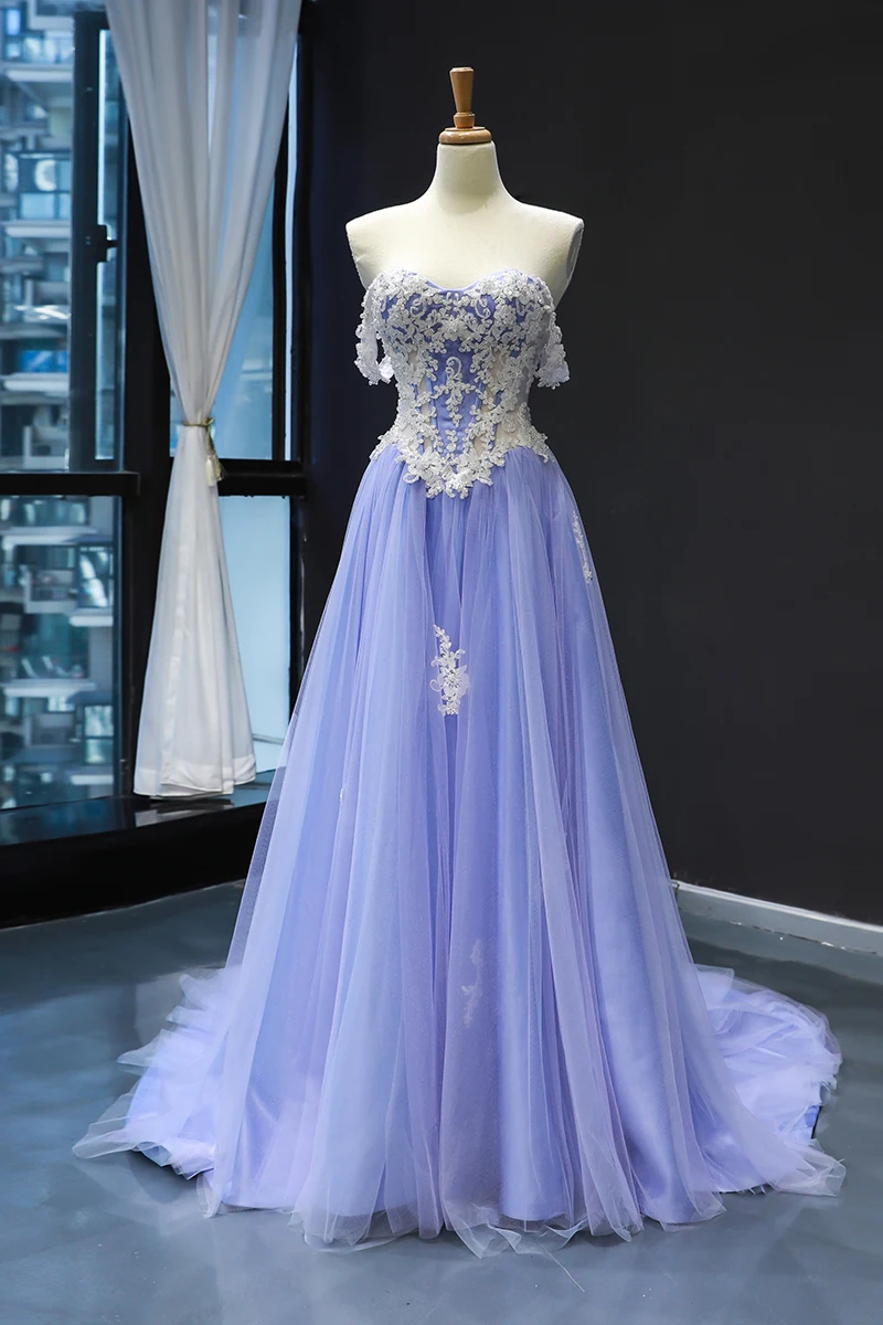 Robe de bal bleue en dentelle, tenue de soirée longue, épaules dénudées, corsage transparent, robes de spectacle