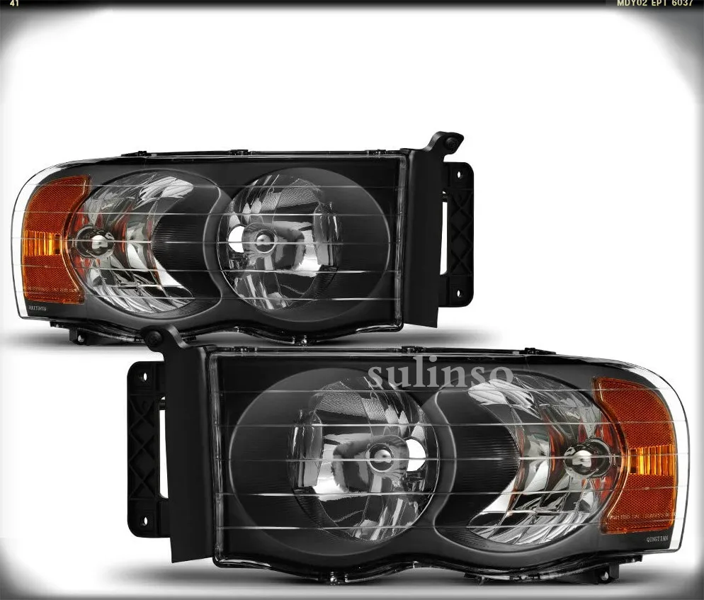 

Sulinso Headlight Assembly Compatible with 2002-2005 Dodge Ram Pickup Truck Headlamps Replacement Black Housing Amber Reflector