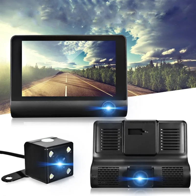 HD 1080P Dash Cam Full Car DVR Video Recorder Car Camera Loop Recording 3 Cameras 4.0 Inch IPS HD Display