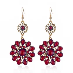 Bohemian style water drop alloy rhinestone earrings multi-layer round small sunflower earrings female long jewelry Oorbellen
