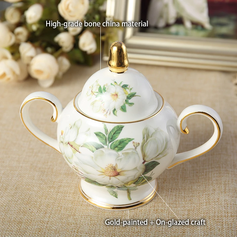 Camellia Bone China Coffee Set British Porcelain Tea Set Ceramic Pot Creamer Sugar Bowl Teatime Teapot Coffee Cup Mug Coffeeware