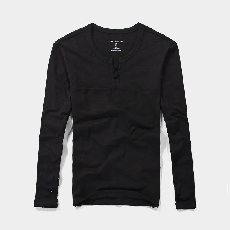 Spring Fashion Vintage Slub Cotton Men\'s Long Sleeve T Shirts Chinese Style Tops T-shirt Slim Fit Tee
