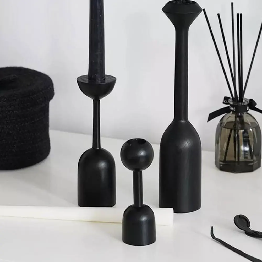 Black Wooden Minimalist Candle Holder Home Decor Wedding Decoration Accessories Candlesticks For Candelabro Centerpiece Vintage
