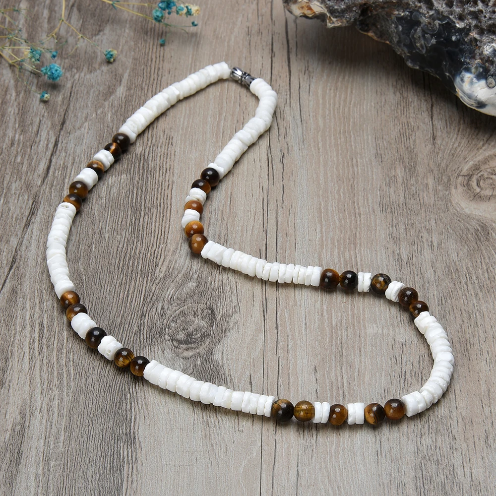 2021 White Bohemian Surfer Necklace Men's Natural Shell Fashion Necklace Women's Tribal Jewelry Girlfriend Gift for him.