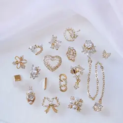 10pcs Luxury Bow Pearl Chain Butterfly 3D Alloy Nail Art Zircon Pearl Metal Manicure Nails Accessories DIY Decorations Charms