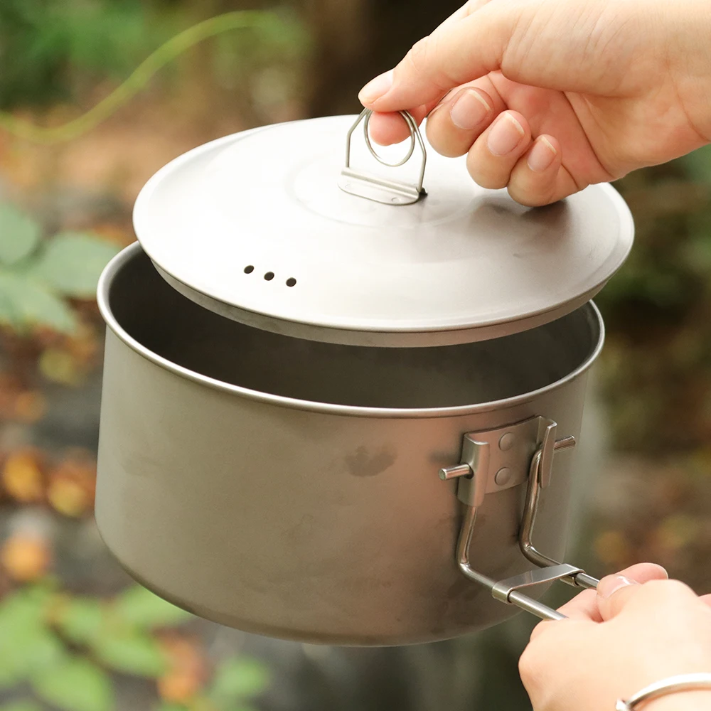 Padella ultraleggera in titanio Set di pentole multiuso di grande capacità con manico pieghevole Stoviglie da picnic da campeggio all'aperto