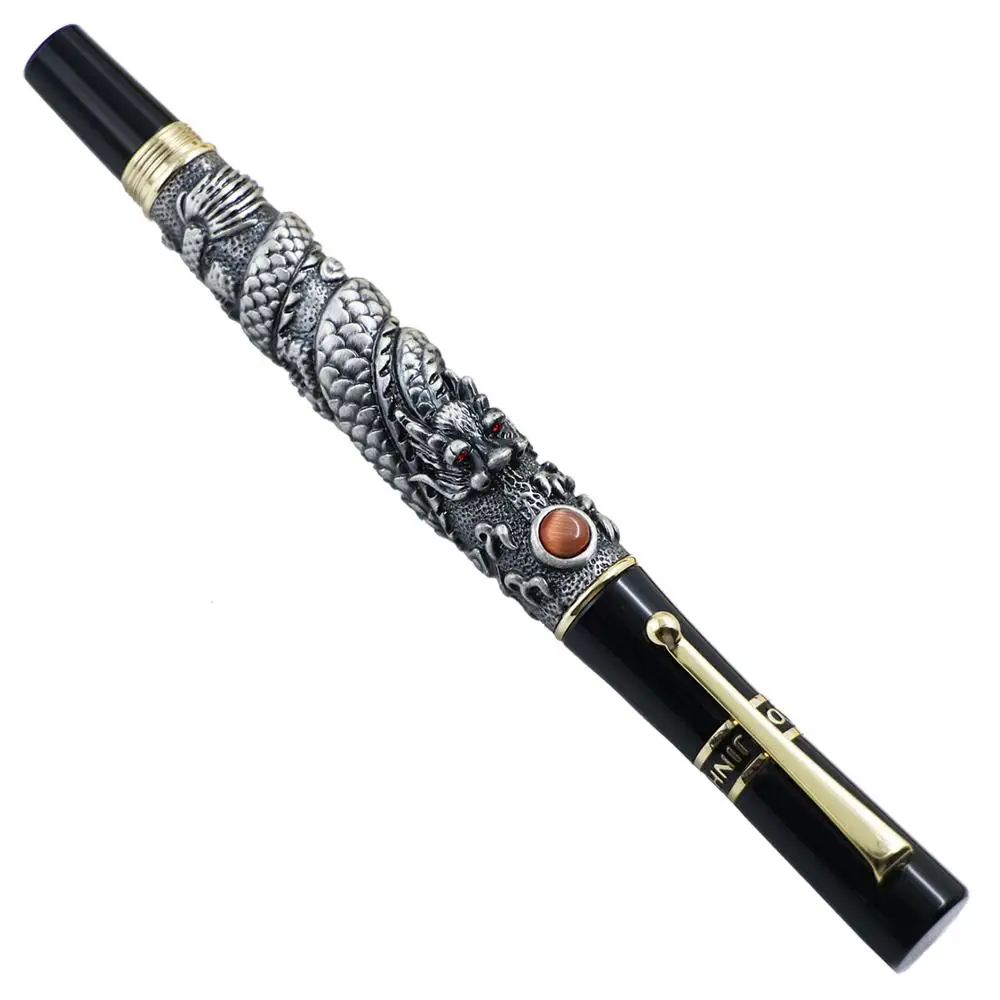 JinHao Flying Dragon Red Crystal Eyes Rollerball Pen Set 3D  Carving Business Collection  with Gift  Case Office Supplies