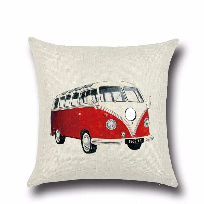 45x45cm Linen Pillow Decorative Linen Cushion Cover Cartoon  Vintage Car Pillow Case Square Vintage Almofadas