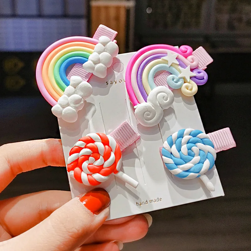 2020 New Rainbow Lollipop Cute Children Hairpin Hair Clips Accessories For Girls Kids Hair Ornament Barrettes Hairclip Headdress