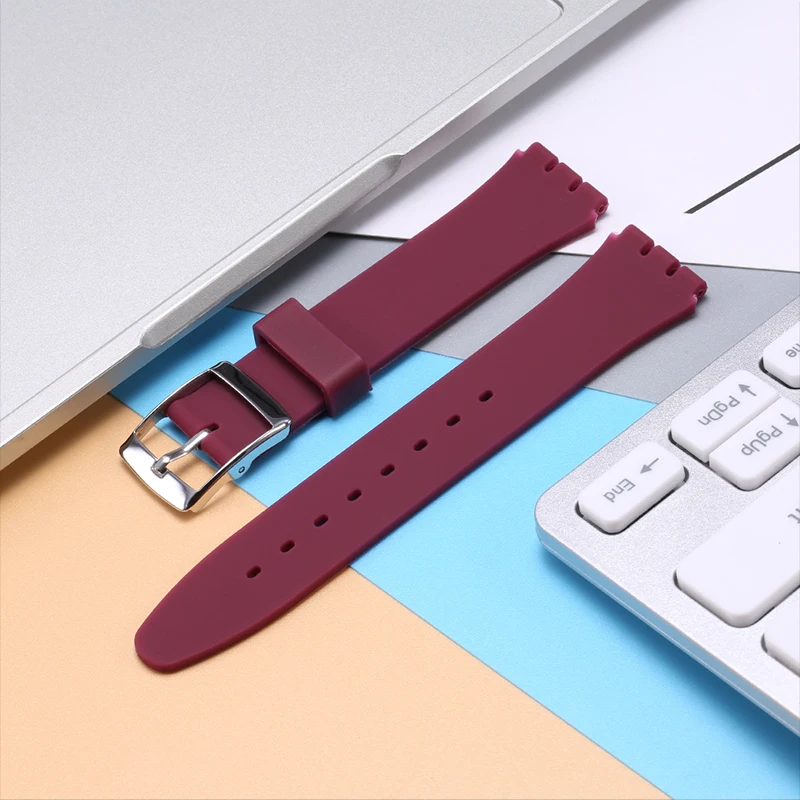 Silicone Strap Suitable for Swatch 17mm 19mm Waterproof Rubber Wrist Bracelet Watchband Accessories With Tools