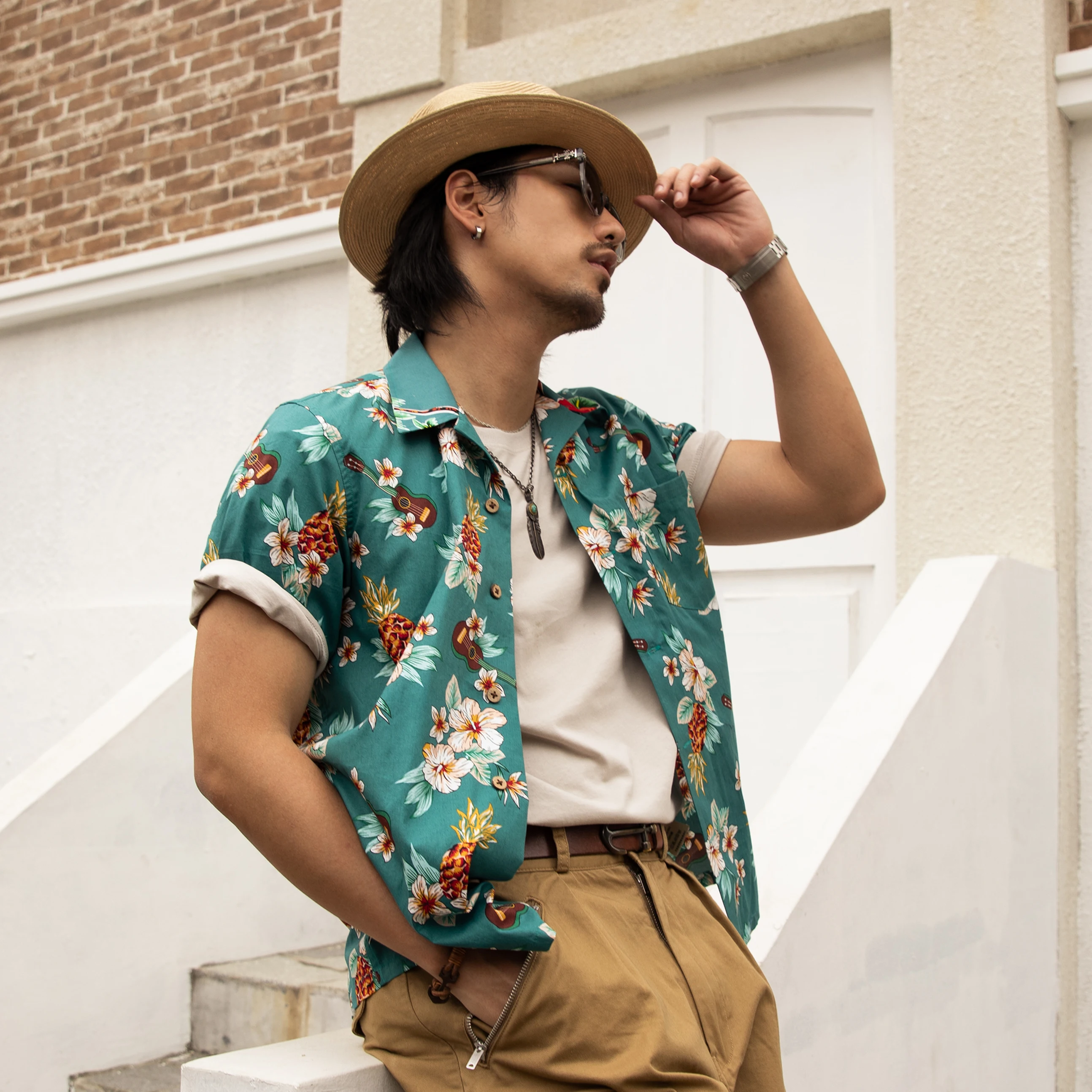 HW-0001 Big US Size Genuine Quality Vintage Looking Loose Fitting Hawaii Aloha Cotton Printing Shirt