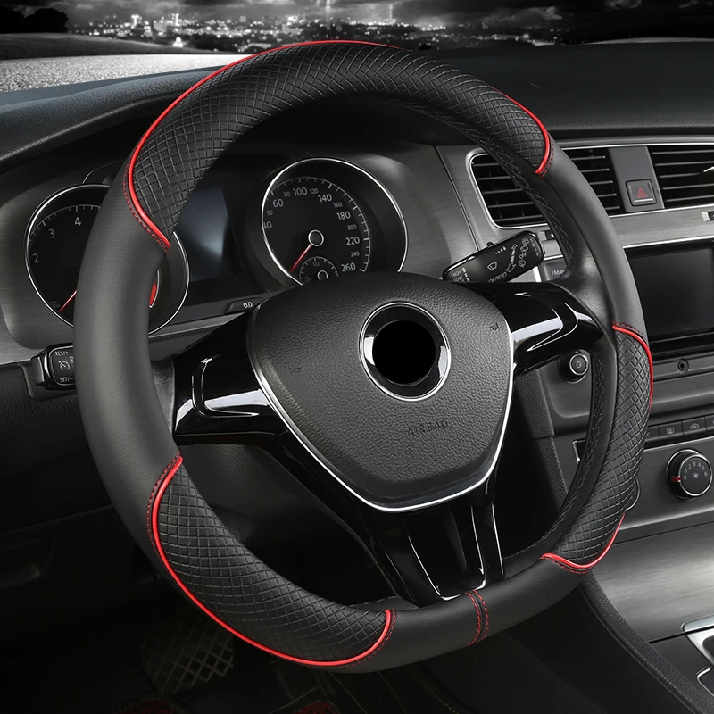 D Shape Leather Car Steering Wheel Cover Four Seasons Steering Wheel Hubs for VW GOLF 7 8 2015 POLO JATTA Interior Accessories