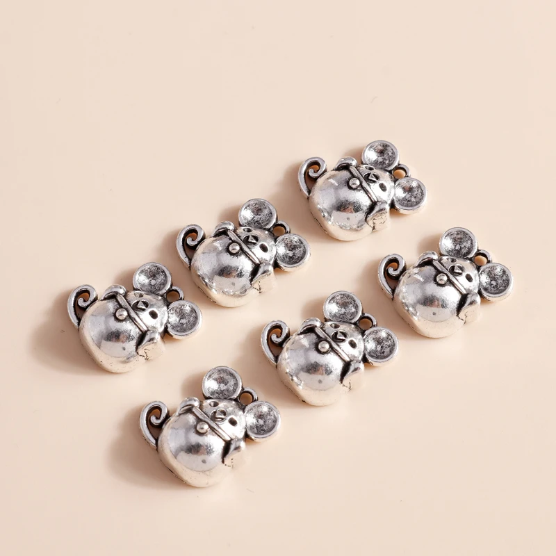 Leslie 20pcs 15*15mm Antique Silver Color Mole Mouse Charms Fit Necklace Pendant Bracelet Handmade Jewelry Making Accessories