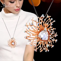 SINLEERY Multicolor Folwer Pendant Necklace Yellow Gold Color Chain Black White Zircon Long Neckalce For Women Jewelry