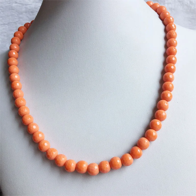 6/8/10mm Faceted Orange Necklace Handmade Natural Stone Small Bead Fashion Jewelry Best Gift for Mother Daughter