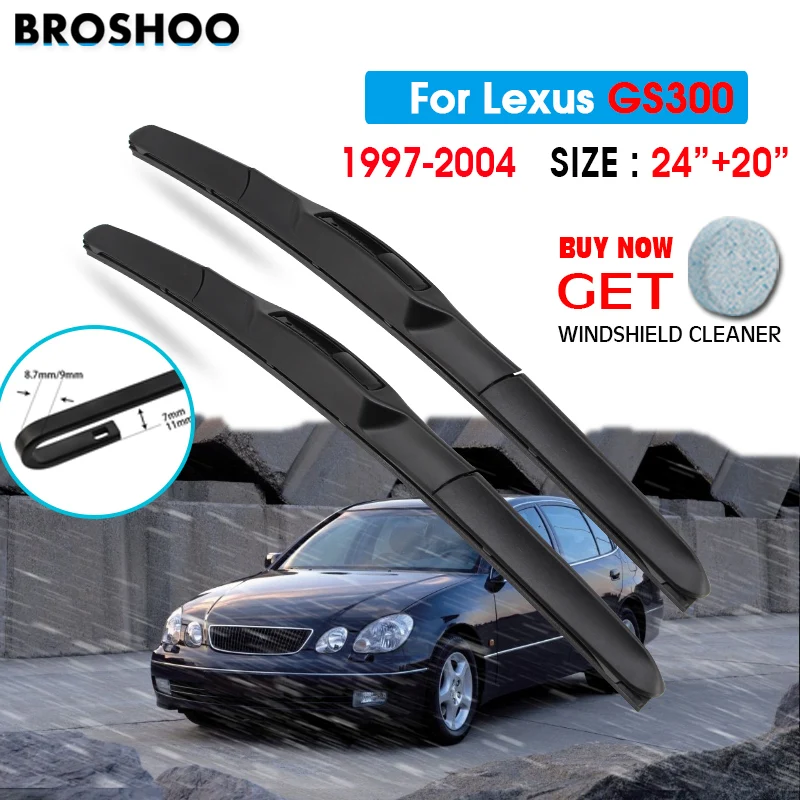 

Car Wiper Blade For Lexus GS300 24"+20" 1997-2004 Atuo Windscreen Windshield Wipers Blades Window Wash Fit U Hook Arms