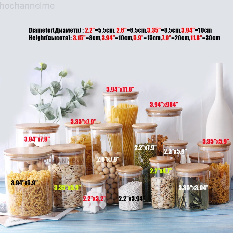 Bocal à bonbons Mason en verre pour épices, récipient à couvercle en bambou, avec couvercle, bocal à biscuits, vente en gros