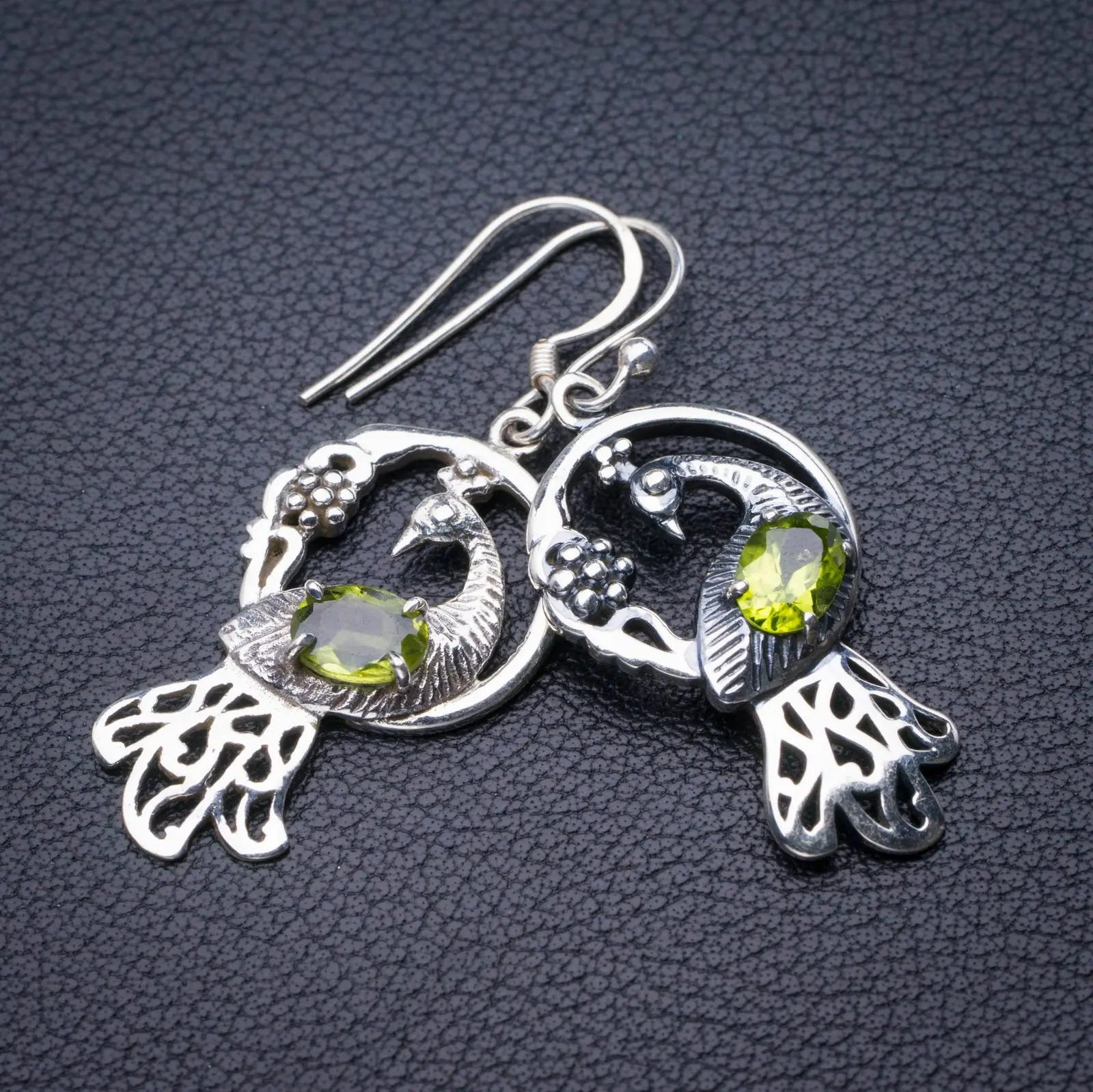 

StarGems Natural Peridot Peacock Handmade 925 Sterling Silver Earrings 1.75" E0527