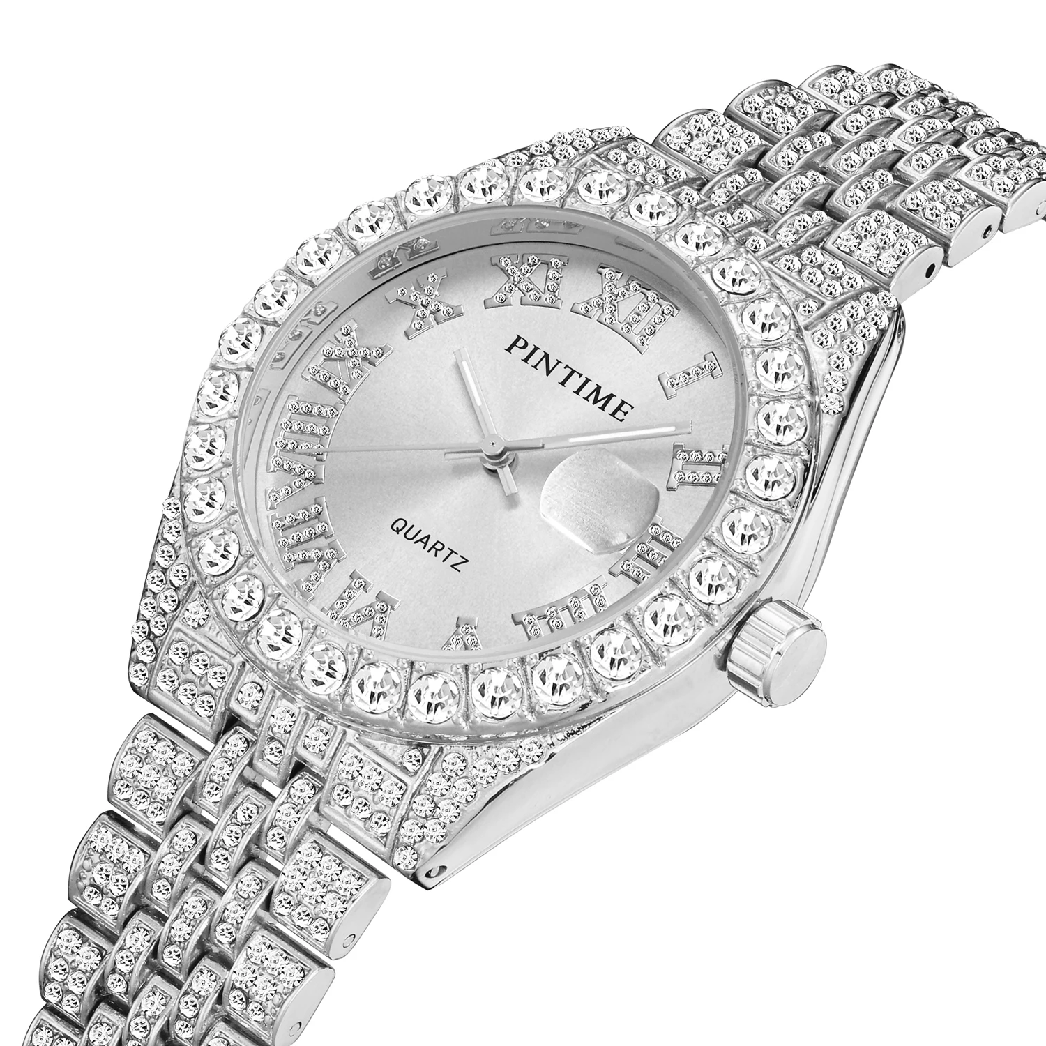 Montre-bracelet à Quartz pour hommes et femmes, scintillante, plein de diamants glacés, cadran Rome, robe décontractée, horloge, offre spéciale