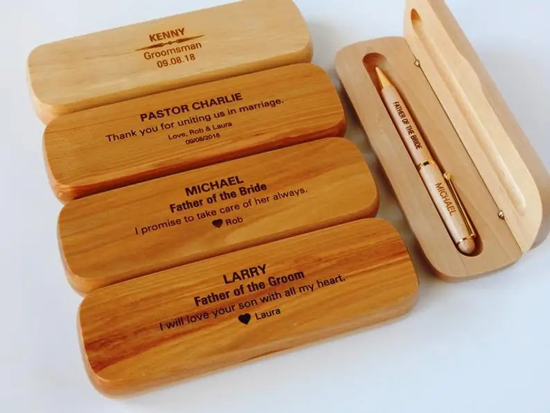 

Custom Gifts for Groomsmen - Best Man Gift -Wood Pen Set - Groomsman Personalized Pens and Case father of the bride groom gifts