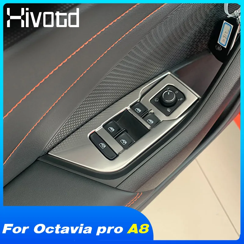 Car Door Window Lifter Switch Button Panel Cover Interior Decoration Frame Parts For Skoda Octavia Pro A8 2021 2022 Accessories