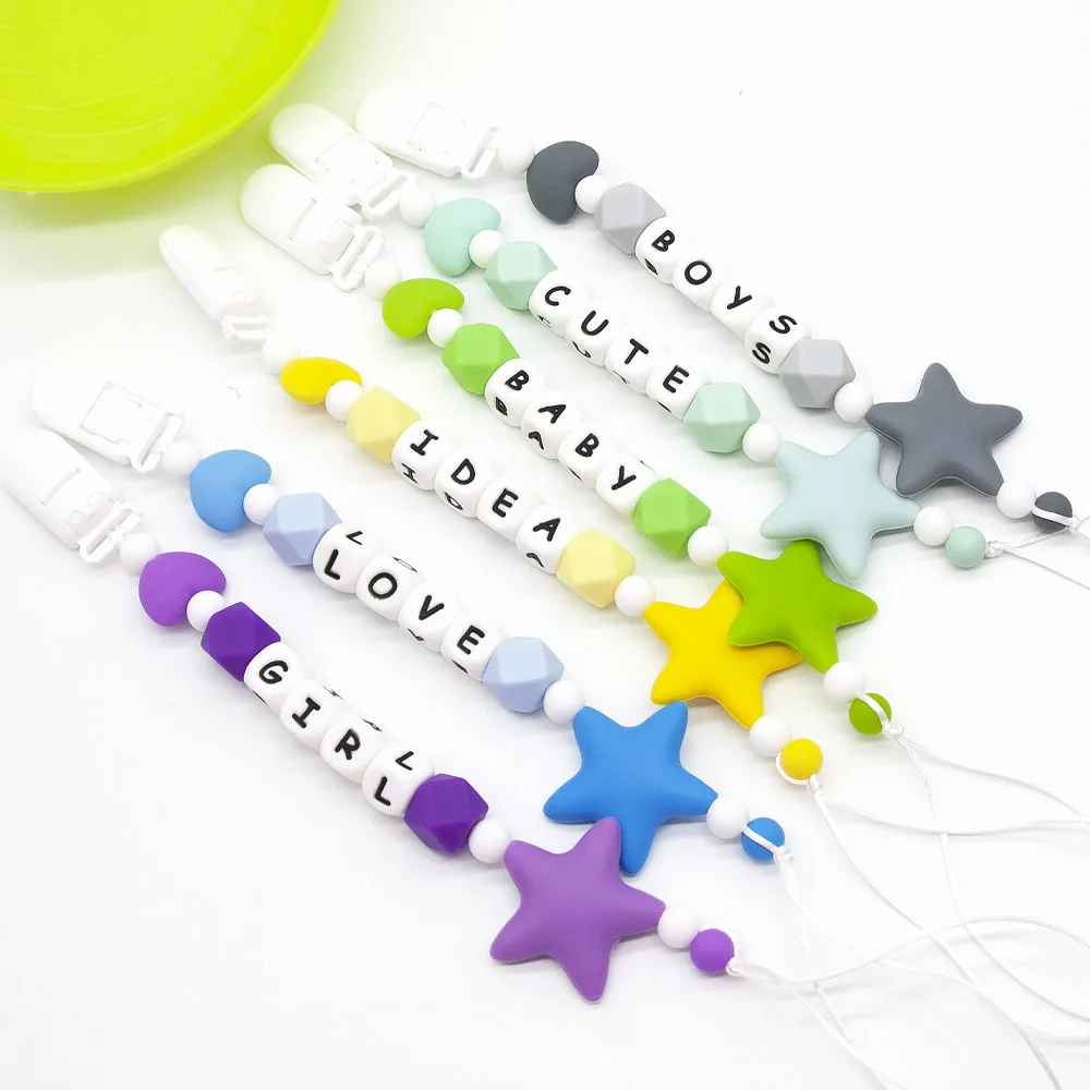 Cute-idea 10 pz bambino dentizione cartone animato Silicone gommoso artigianato fai da te ciuccio clip catena per ciondolo BPA perline