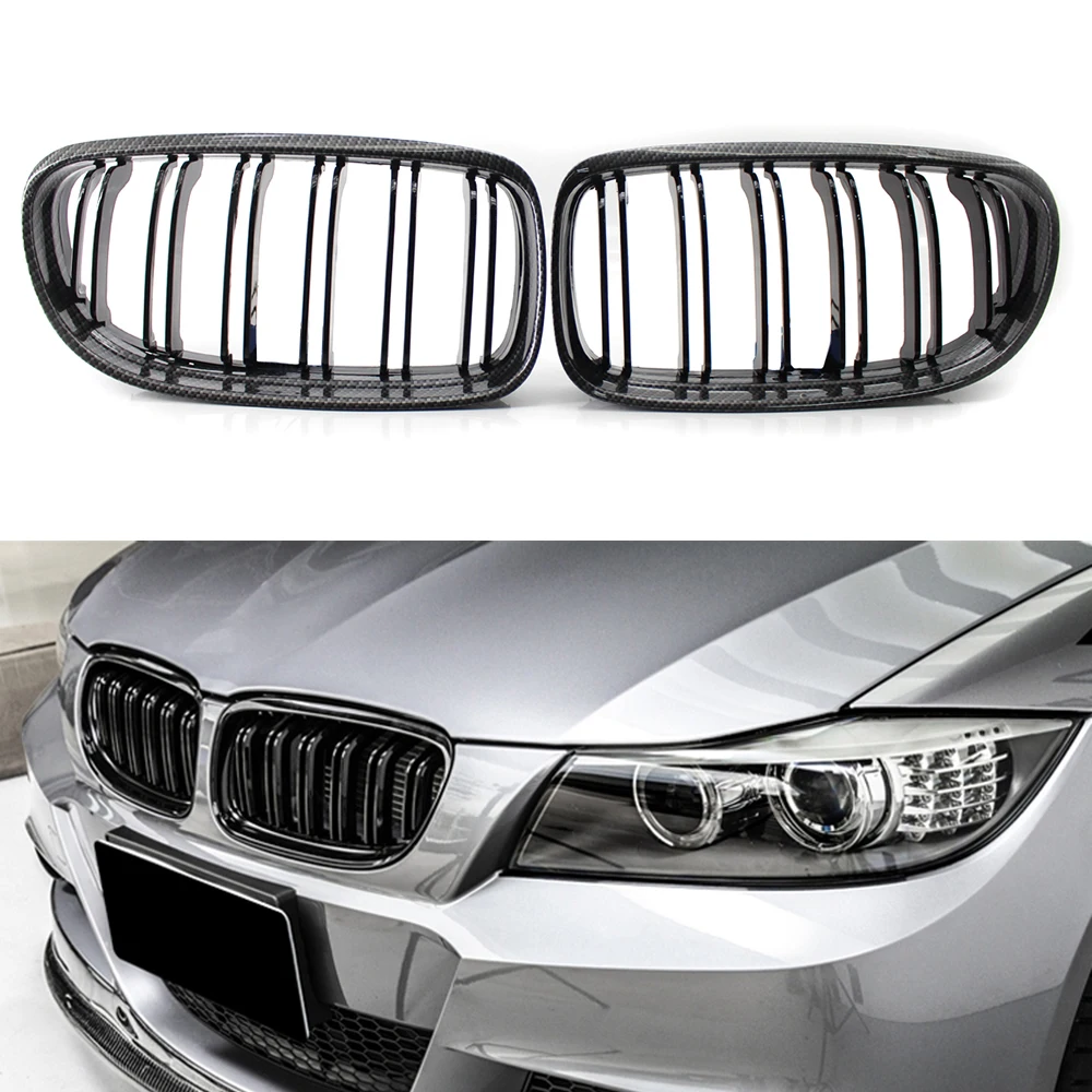 Grille de pare-chocs avant de voiture pour BMW, fibre de carbone, look, calandre, BMW E90, E91, série 3, 320i, 325i, 328i, 330i, 2009-2012, 1 paire