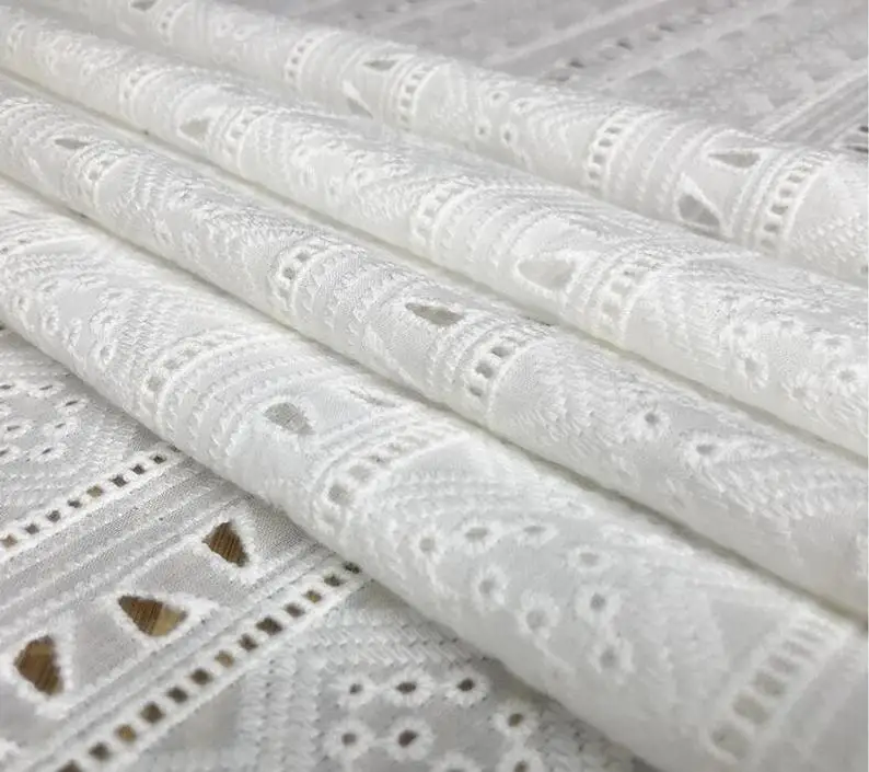 hollowed out cotton lace fabric, eyelet dress fabric, lace fabric by the yard