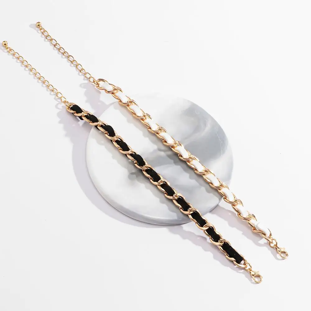 Classic Black & White Link Chain Bracelet Gold Color Metal Bracelets Pulseras Mujer Couple Bracelet 2020 Jewelry Girl Beach Gift