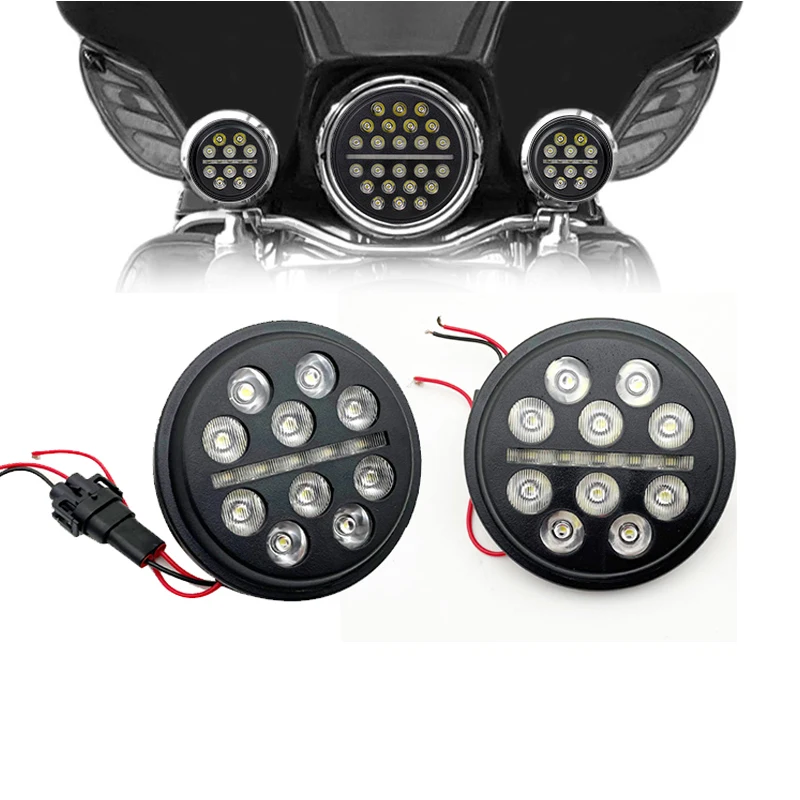 

Black 4.5inch Fog Light Passing Lights Auxiliary with DRL Moto Projector Fog Light for Harley Touring Softail Motor