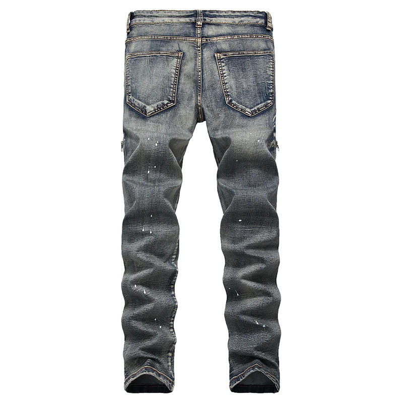 Mens Skinny Stretch Destroyed Frayed Ripped Jeans Spring Summer Pants Men Zipper Pocket Designer For Youth Men Vintage Jeans