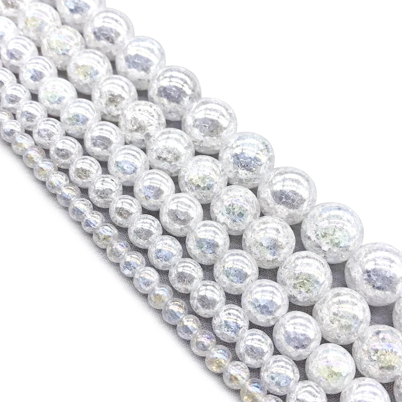 White Crack Popcorn Crystal Beads Natural Stone Round  Loose bead 4/6/8/10/12MM Jewelry bracelet Making DIY