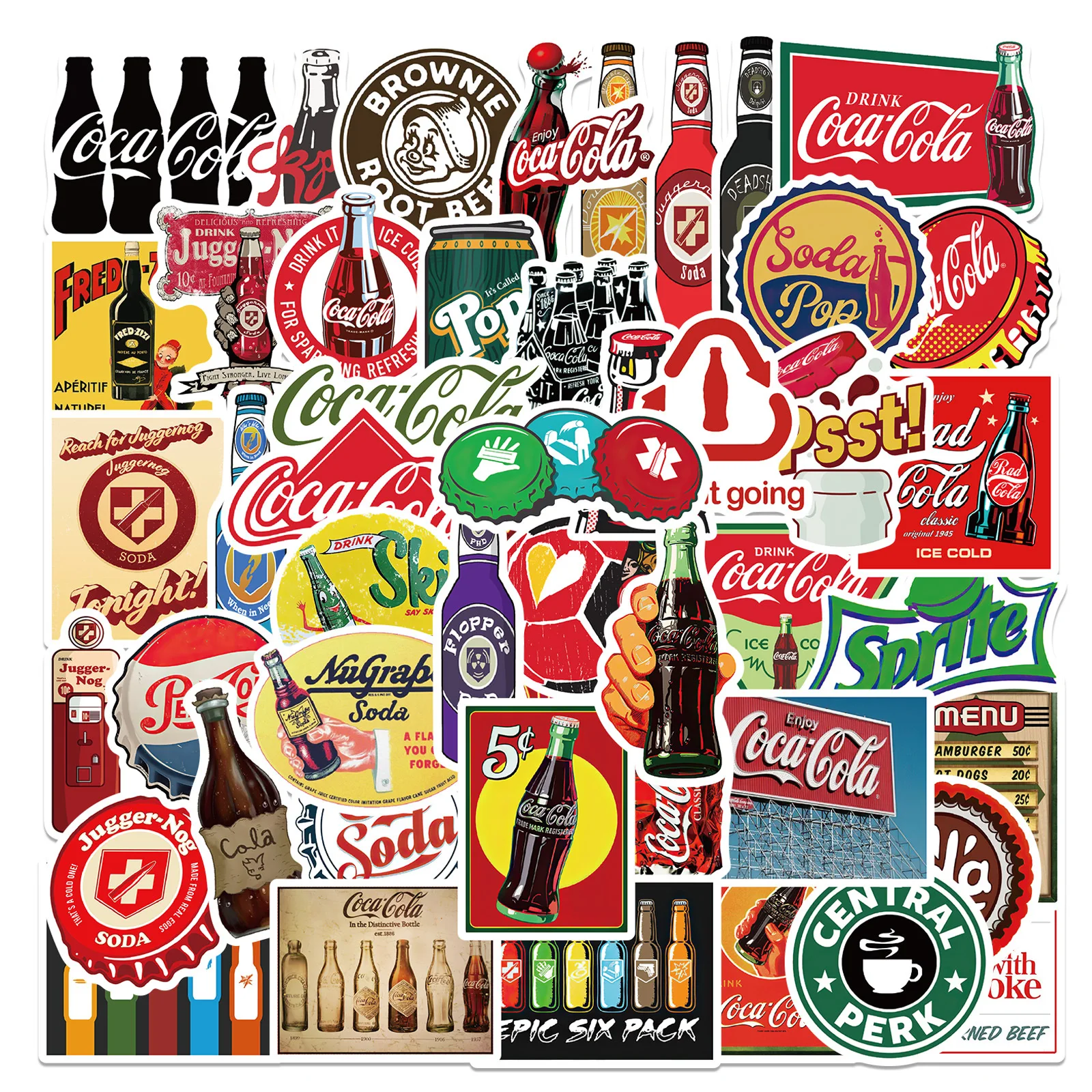 Garrafa de Coca-Cola impermeável vintage adesivos, decoração personalizada, compartimento de bagagem, decalques para notebook, cores, 10 pcs, 30