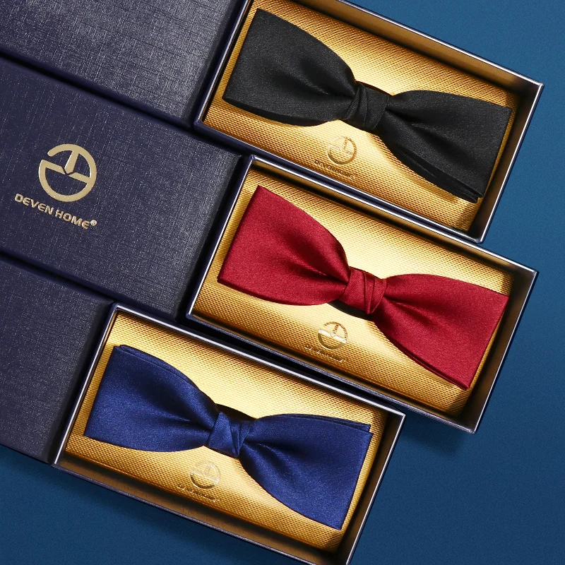 2023 Brand New Fashion Men's Bow Ties Double Fabric Solid Color 100% Silk Banquet Wedding Formal Butterfly Bowtie Gift Box