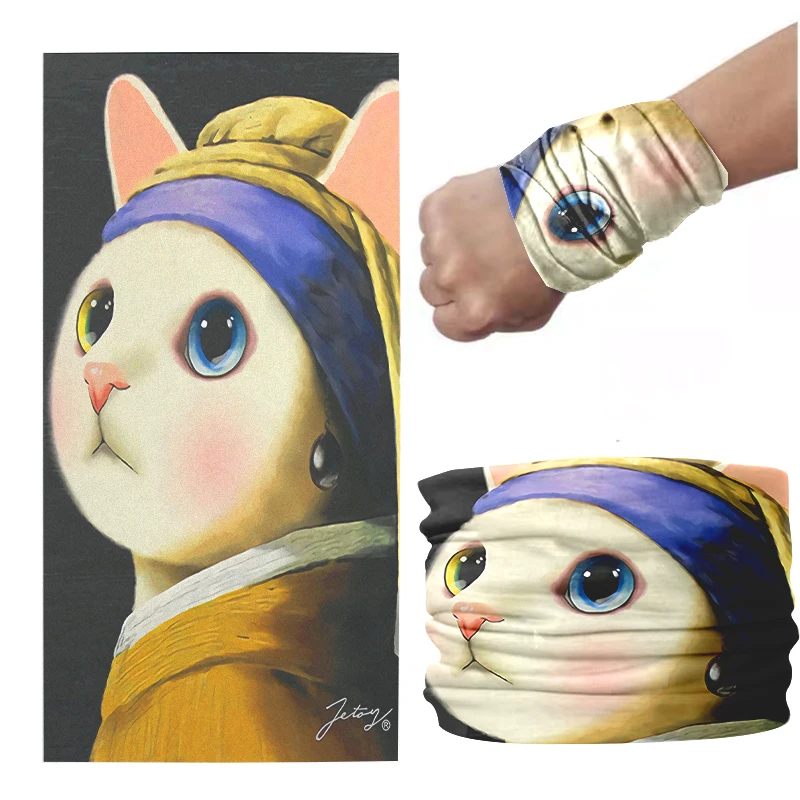 New Style Spoof Cat Retro Turban Scarf Fun Cute Tubular Headband Girl Soft Wrist Band Headdress Dust-Proof Face Neck Scarf Buffe