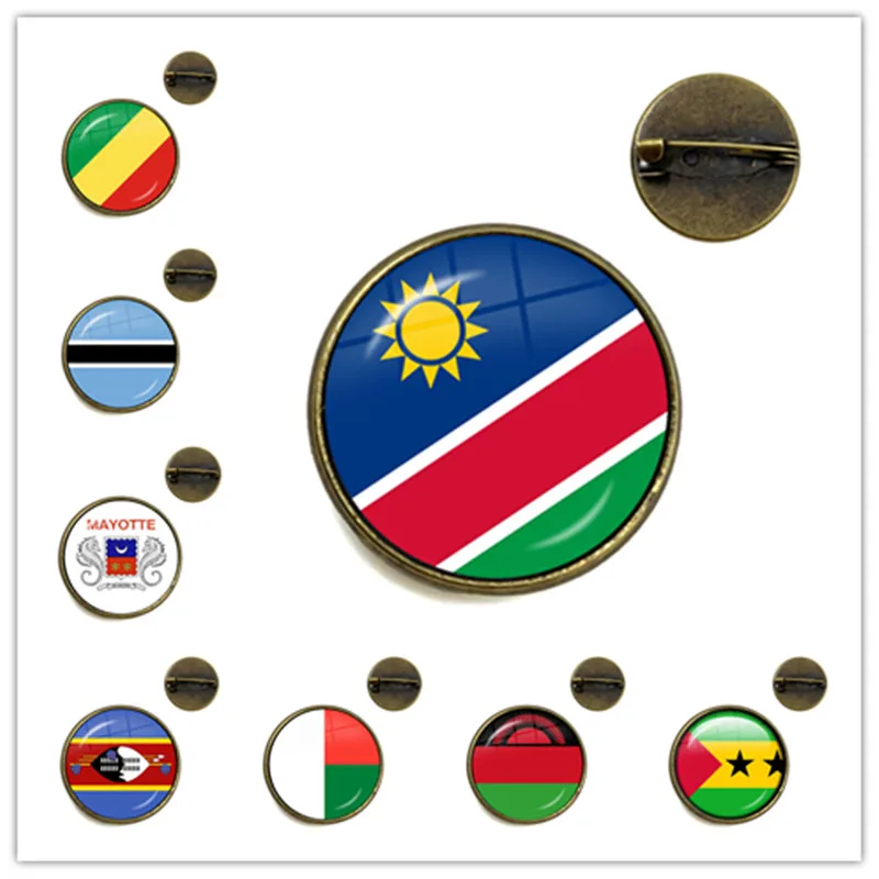 Botswana,Namibia,Swaziland,Madagascar,Malawi,Mayotte 20/25mm Glass Cabochon Brooches Collar Pins Jewelry Gift