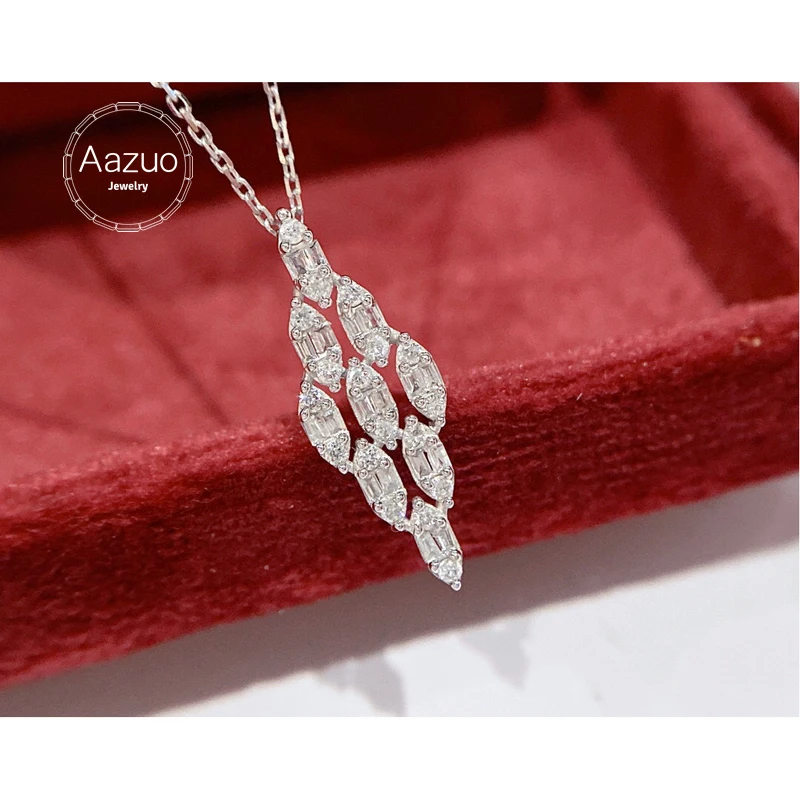 

Aazuo 18K Pure Solid White Gold Real Diamonds 0.20ct Geometry Shape Necklace With Chain 45CM Gift For Woman&Ladies BirthdayParty