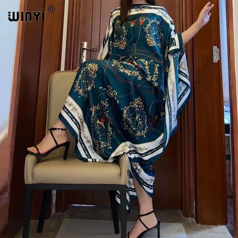 

Africa Fashion Blogger Recommend new printed Silk Kaftan Maxi dresses Loose Summer Beach Bohemian kaftan long dress for lady