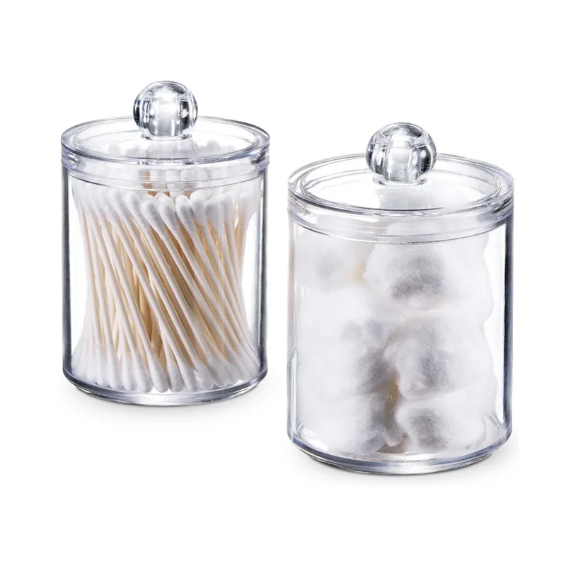 

1PCS Makeup Organizer Storage Box Bathroom Accessories Cotton Swab Cotton Pad Jewelry RoundTransparent Plastic Storage Container