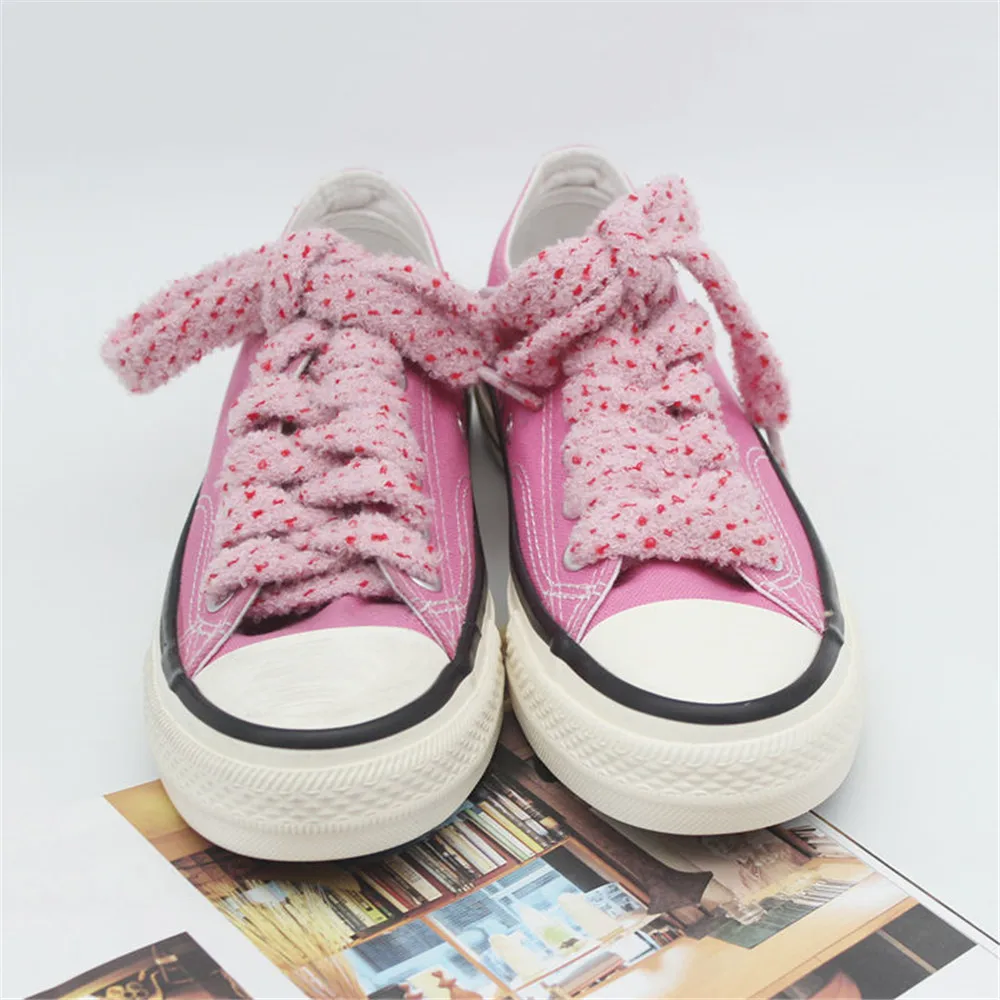 Fashion Ins Pink Hairy Soft Shoelace For Girls Cute caterpillar Women High-top Canvas White shoes Laces Accessories