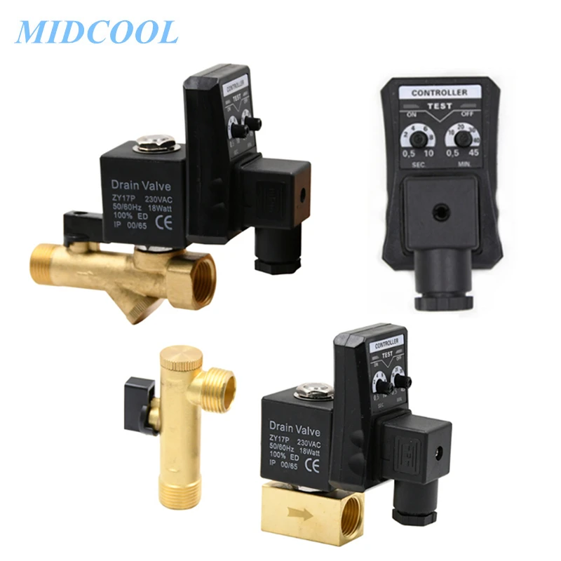 

1/2" Electronic Drain Valve Drainer Timer Controller Automatic Gas Storage Tank for Air Compressor Solenoid Valve 220V DN15