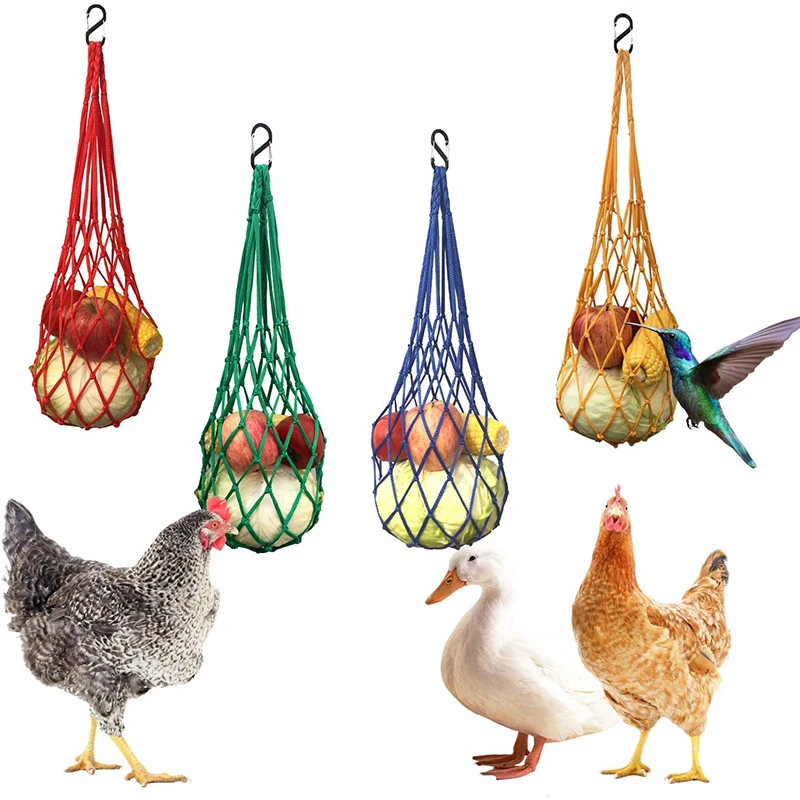 Chicken Vegetable Net String Bag Poultry Fruit Holder Chicken Cabbage Feeder Treat Feeding Tool for Hen Goose Duck Large Birds