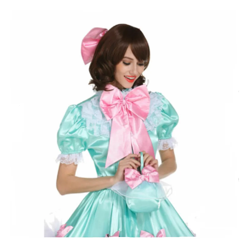 Sissy girl maid BOW DRESS SATIN fluffy fake mother transgender